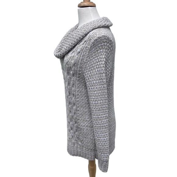 Cabelas Cable Knit Sweater Sz M Cream Cowl Neck Chunky Cozy Fisherman Career - Picture 4 of 13